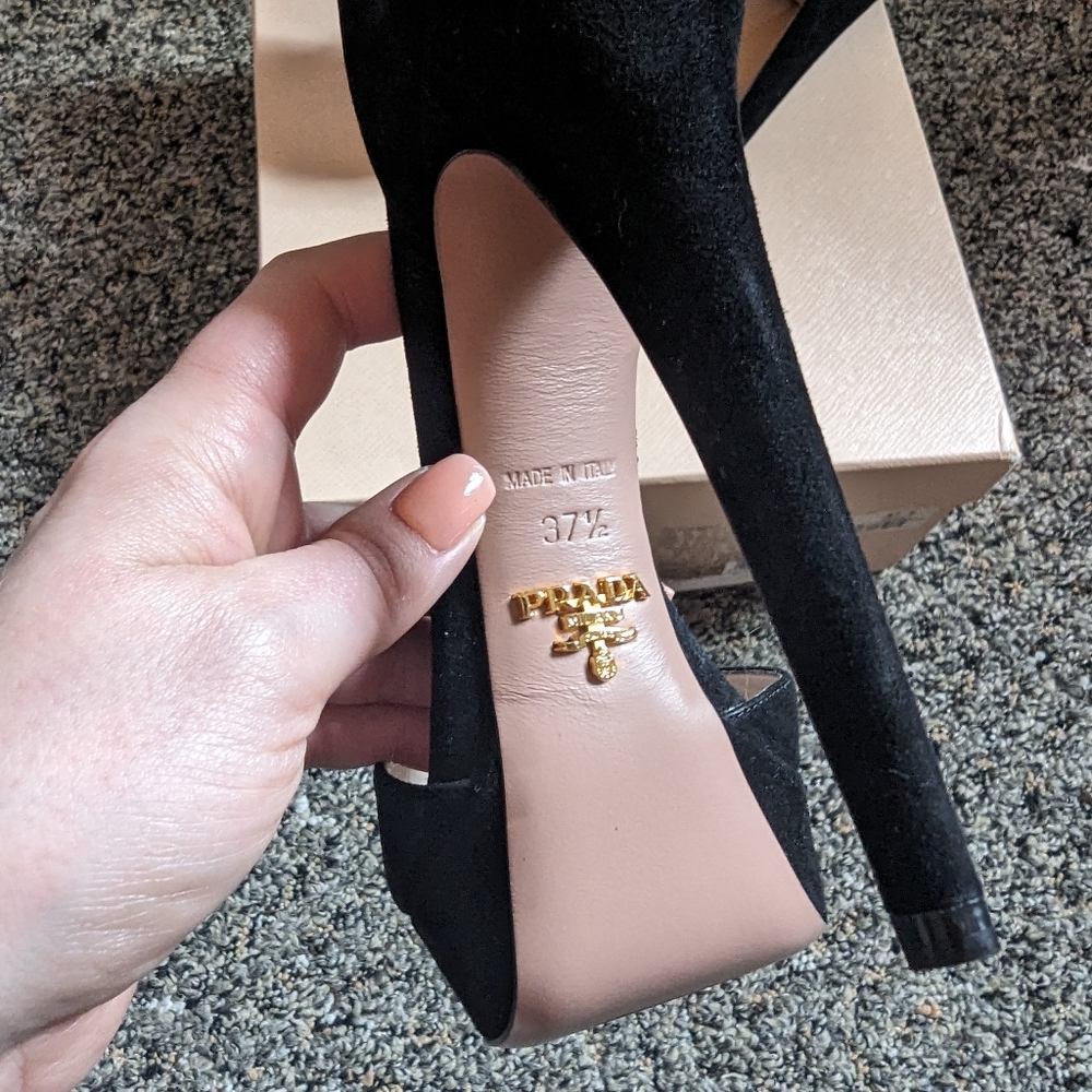 Prada Black Suede Platform Heels - Picture 6 of 9
